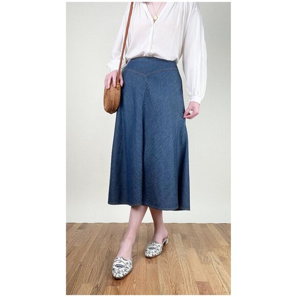 Vintage A-line Drop Waist Midi Skirt Full Denim Jean Coastal Cowgirl Westerncore - Picture 3 of 9